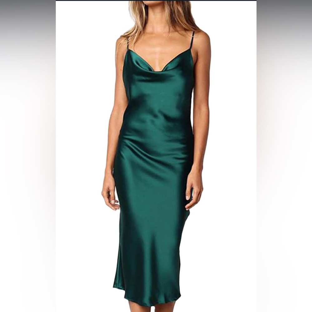 Emerald Green Satin Midi Dress